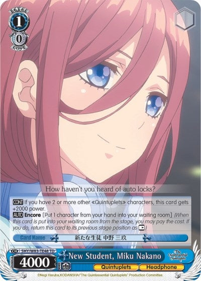 Image for New Student, Miku Nakano (The Quintessential Quintuplets) (5HY/W83-TE48 TD) - Weiss Schwarz