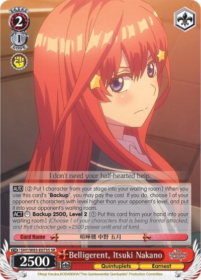 Image for Belligerent, Itsuki Nakano (SR) (The Quintessential Quintuplets) (5HY/W83-E073S SR) - Weiss Schwarz