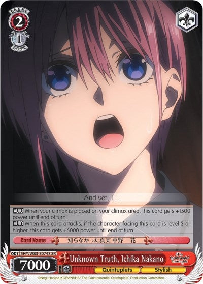 Image for Unknown Truth, Ichika Nakano (SR) (The Quintessential Quintuplets) (5HY/W83-E074S SR) - Weiss Schwarz