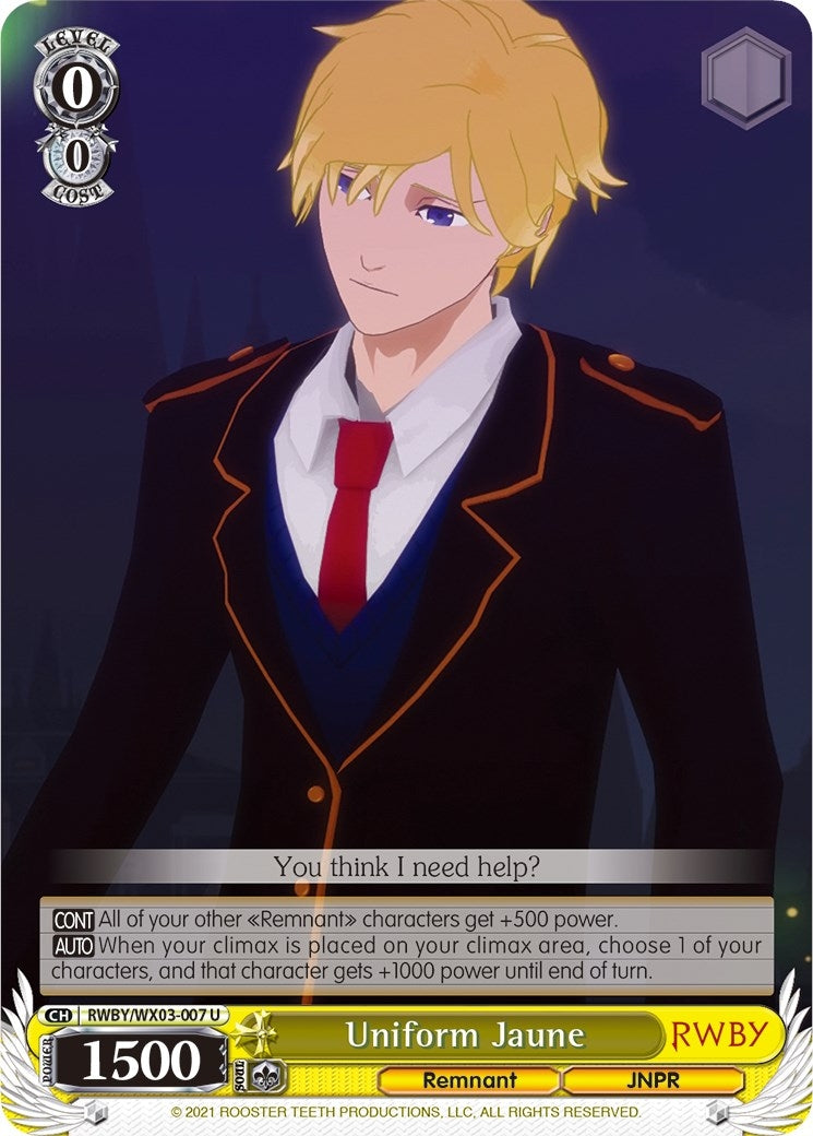 Image for Uniform Jaune (RWBY) (RWBY/WX03-007 U) - Weiss Schwarz