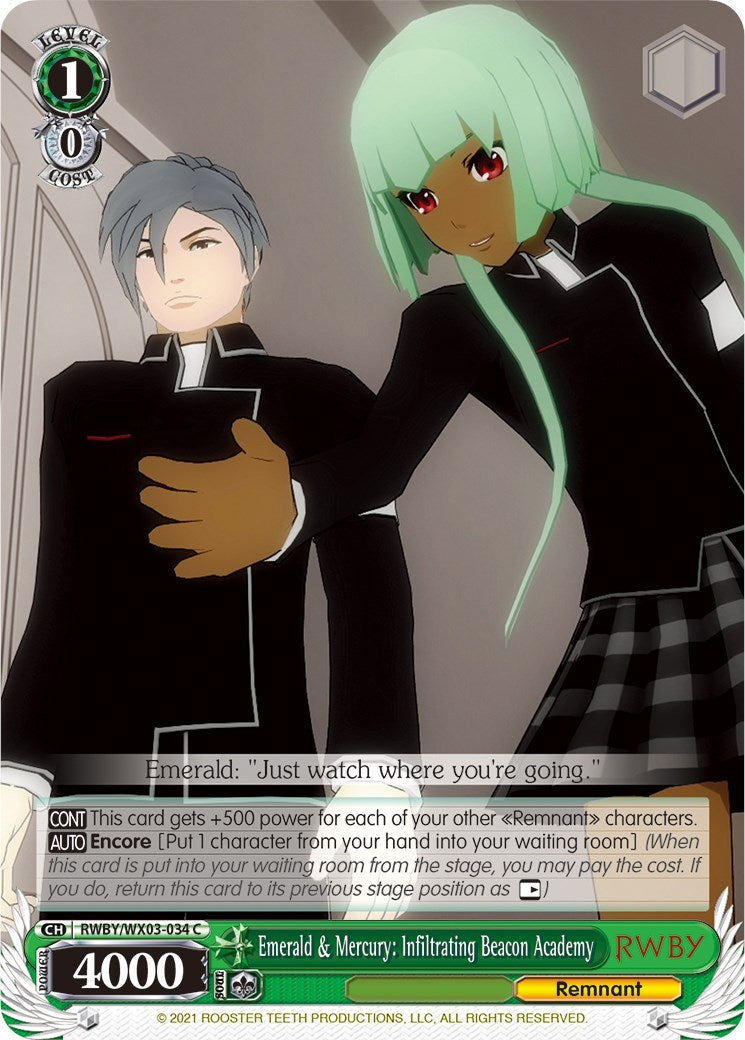 Image for Emerald & Mercury: Infiltrating Beacon Academy (RWBY) (RWBY/WX03-034 C) - Weiss Schwarz