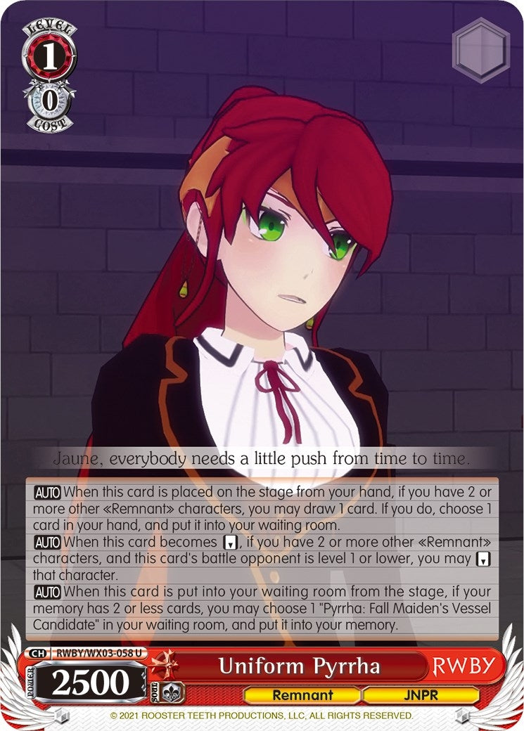 Image for Uniform Pyrrha (RWBY) (RWBY/WX03-058 U) - Weiss Schwarz