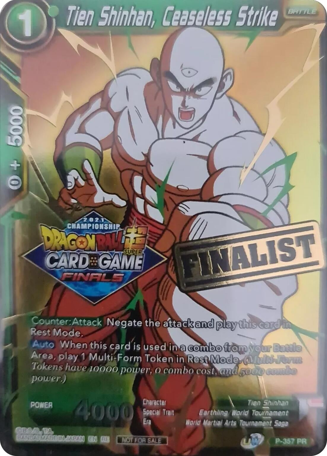 Image for Tien Shinhan, Ceaseless Strike (Championship 2021 Vault Set) (Finalist Gold Stamped) (Promotion Cards) (P-357) - Dragon Ball Super: Masters