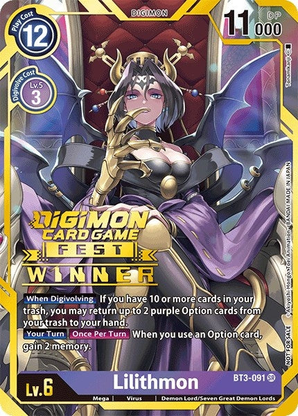 Image for Lilithmon (Digimon Card Game Fest 2022 Winner) (BT01-03A) (BT3-091 SR) - Digimon Card Game
