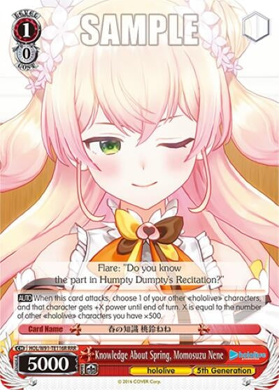 Image for Knowledge About Spring, Momosuzu Nene (RRR) (hololive production) (HOL/W91-TE116R RRR) - Weiss Schwarz