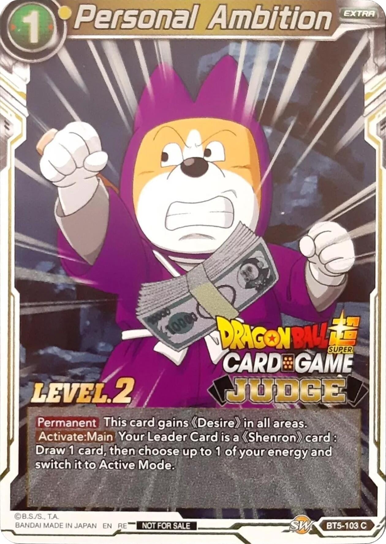 Image for Personal Ambition (Level 2) (Judge) (Tournament Promotion Cards) (BT5-103) - Dragon Ball Super: Masters
