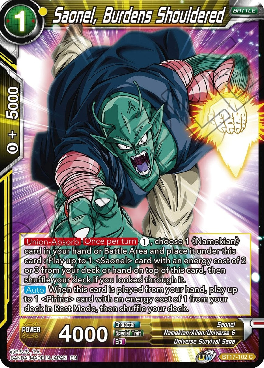 Image for Saonel, Burdens Shouldered (Ultimate Squad) (BT17-102) - Dragon Ball Super: Masters