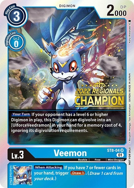Image for Veemon (2022 Championship Online Regional) [Online Champion] (ST-8) (ST8-04 SR) - Digimon Card Game