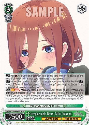 Image for Irreplaceable Bond, Miku Nakano (SR) (The Quintessential Quintuplets 2) (5HY/W90-E042S SR) - Weiss Schwarz