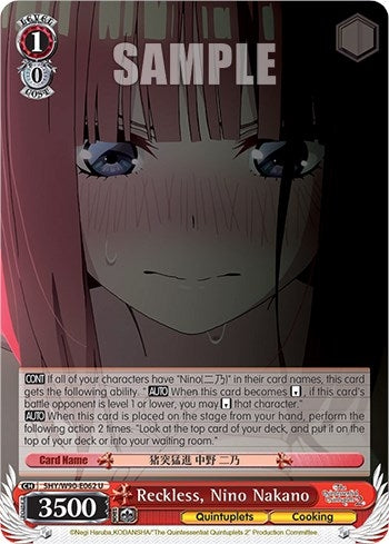 Image for Reckless, Nino Nakano (The Quintessential Quintuplets 2) (5HY/W90-E062 U) - Weiss Schwarz
