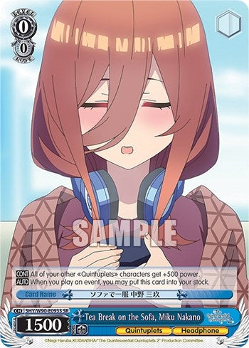 Image for Tea Break on the Sofa, Miku Nakano (SR) (The Quintessential Quintuplets 2) (5HY/W90-E093S SR) - Weiss Schwarz