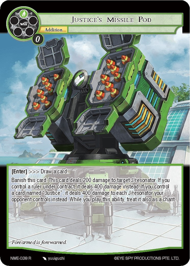 Image for Justice's Missile Pod (A New World Emerges) (NWE-038 R) - Force of Will