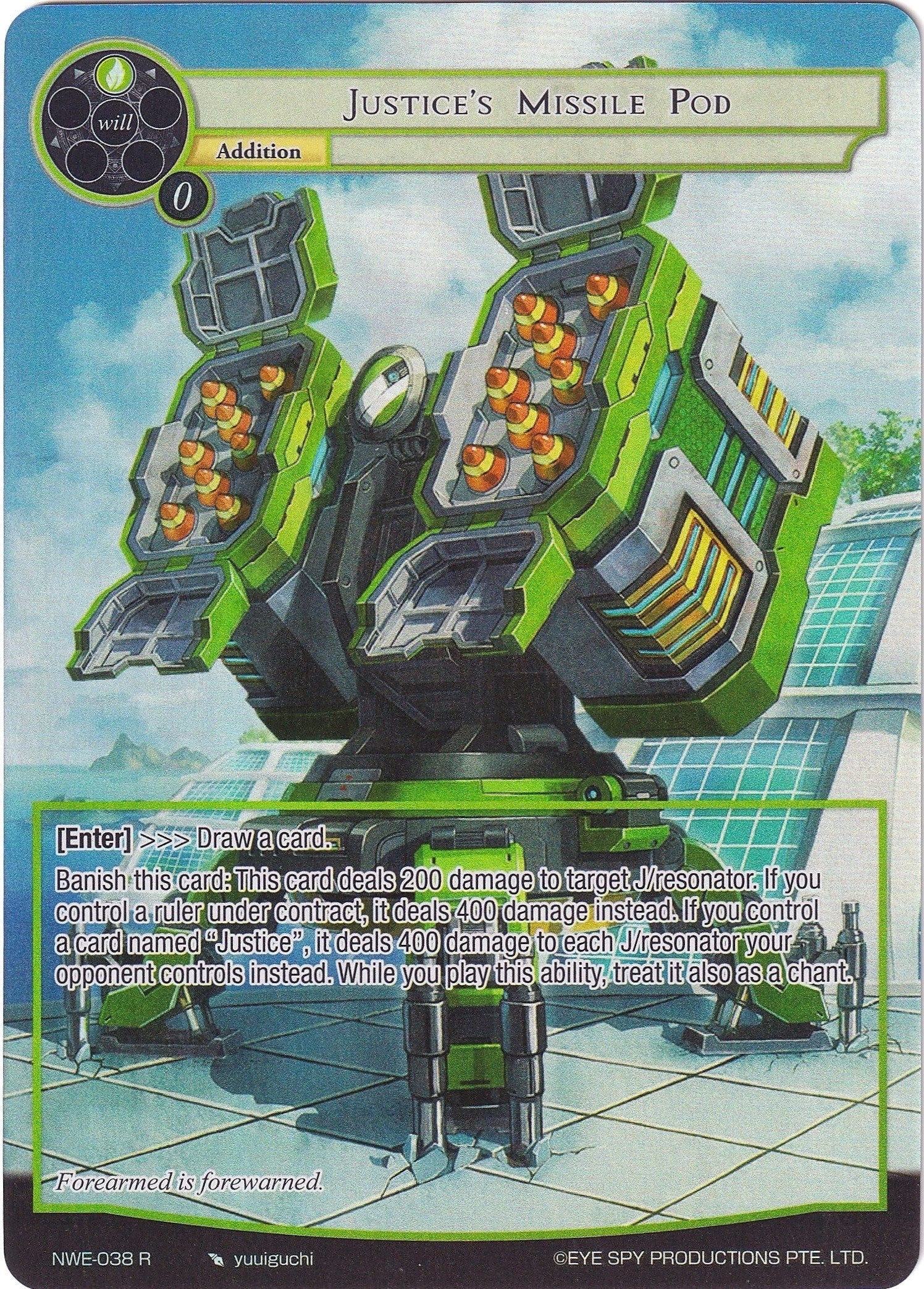 Image for Justice's Missile Pod (Full Art) (A New World Emerges) (NWE-038 R) - Force of Will