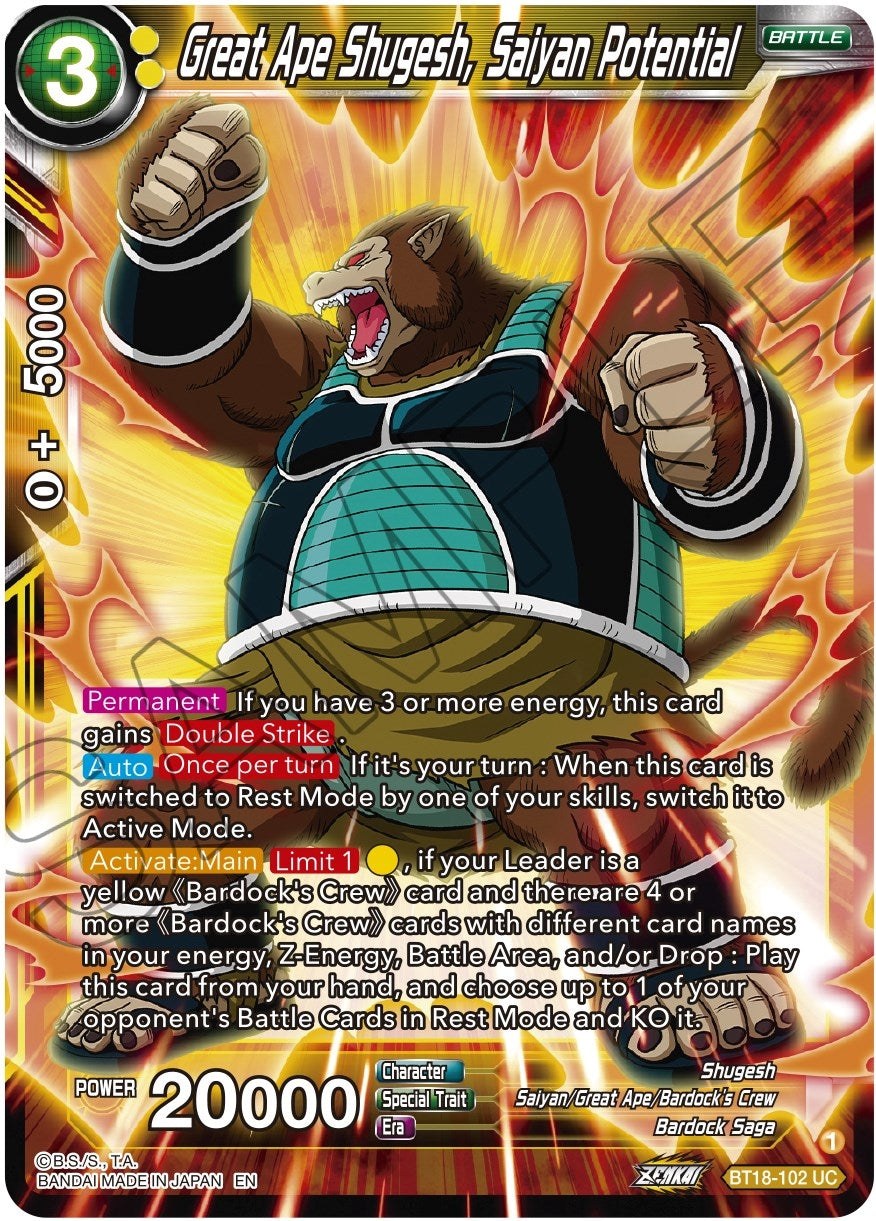 Image for Great Ape Shugesh, Saiyan Potential (Dawn of the Z-Legends) (BT18-102) - Dragon Ball Super: Masters