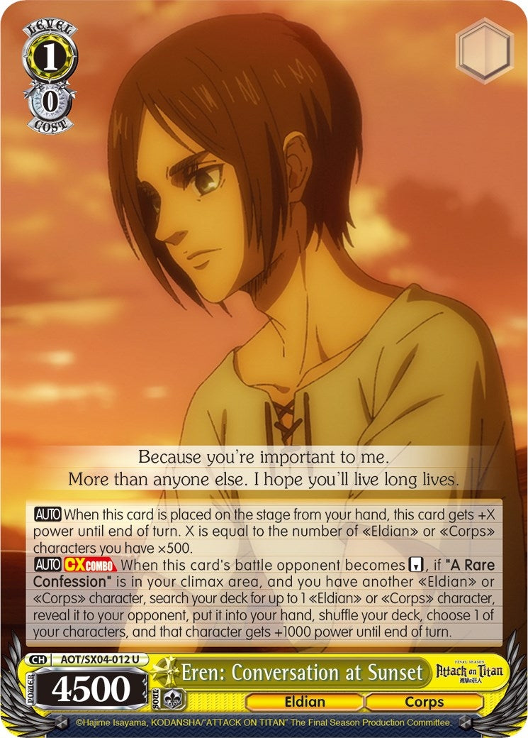 Image for Eren: Conversation at Sunset (Attack On Titan: Final Season) (AOT/SX04-012 U) - Weiss Schwarz