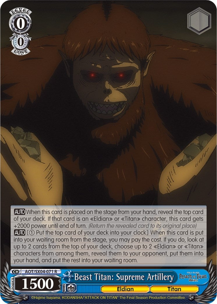Image for Beast Titan: Supreme Artillery (Attack On Titan: Final Season) (AOT/SX04-071 R) - Weiss Schwarz