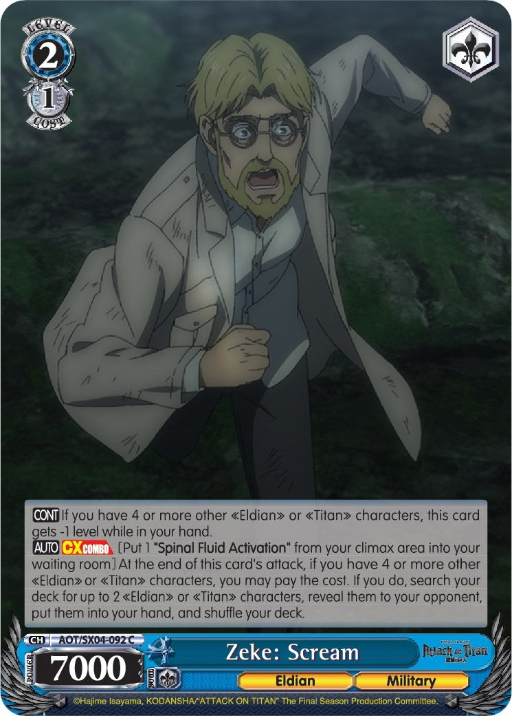 Image for Zeke: Scream (Attack On Titan: Final Season) (AOT/SX04-092 C) - Weiss Schwarz