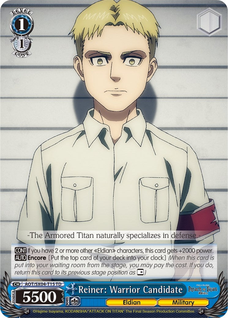Image for Reiner: Warrior Candidate (Attack On Titan: Final Season) (AOT/SX04-T15 TD) - Weiss Schwarz