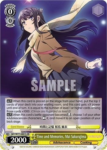 Image for Time and Memories, Mai Sakurajima (SR) (Rascal Does Not Dream of a Dreaming Girl) (SBY/W77-E001S SR) - Weiss Schwarz