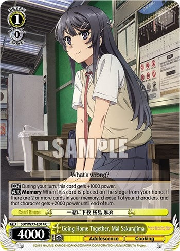 Image for Going Home Together, Mai Sakurajima (Rascal Does Not Dream of a Dreaming Girl) (SBY/W77-E014 C) - Weiss Schwarz