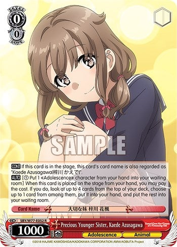 Image for Precious Younger Sister, Kaede Azusagawa (Rascal Does Not Dream of a Dreaming Girl) (SBY/W77-E052 R) - Weiss Schwarz