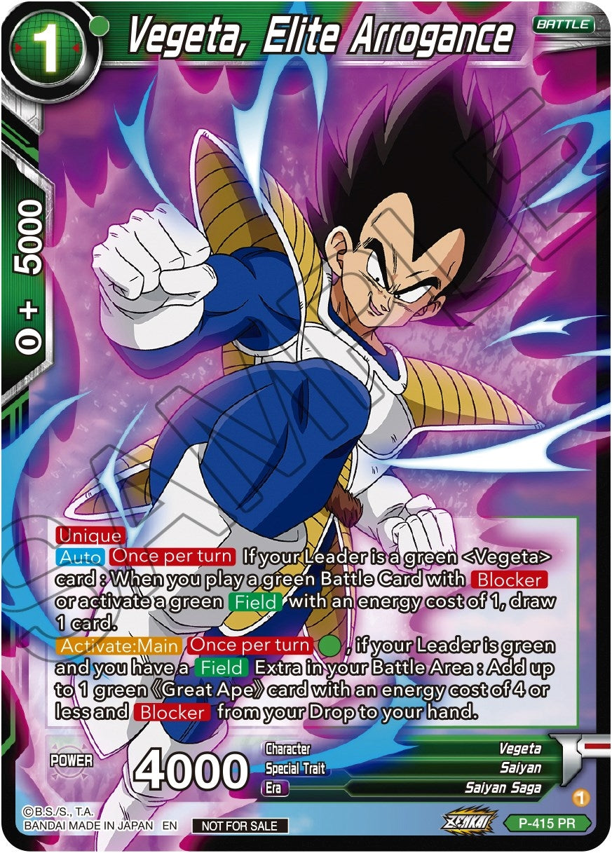Image for Vegeta, Elite Arrogance (Zenkai Series Tournament Pack Vol.1) (Tournament Promotion Cards) (P-415) - Dragon Ball Super: Masters