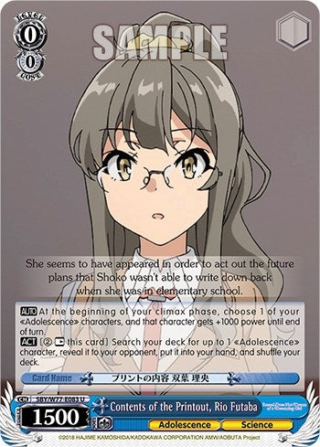 Image for Contents of the Printout, Rio Futaba (Rascal Does Not Dream of a Dreaming Girl) (SBY/W77-E083 U) - Weiss Schwarz
