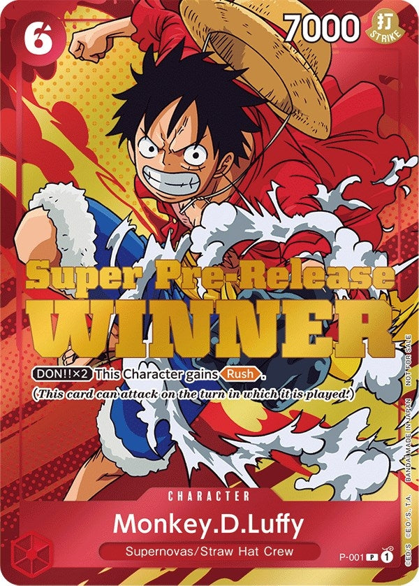 Image for Monkey.D.Luffy (Super Pre-Release) [Winner] (One Piece Promotion Cards) (P-001) - One Piece Card Game