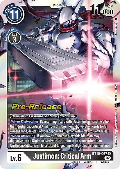 Image for Justimon: Critical Arm (BT10_PR) (BT10-067 R) - Digimon Card Game