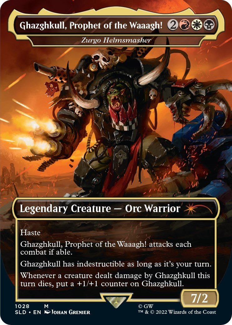 Image for Ghazghkull, Prophet of the Waaagh! - Zurgo Helmsmasher (Borderless) (Secret Lair Drop Series) (1028) - Magic: The Gathering
