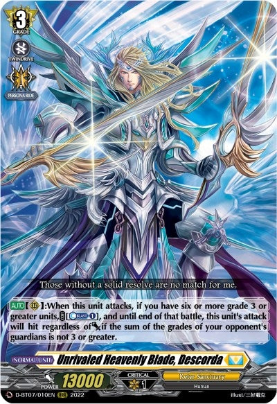 Image for Unrivaled Heavenly Blade, Descorda (D-BT07: Raging Flames Against Emerald Storm) (D-BT07/010EN) - Cardfight Vanguard