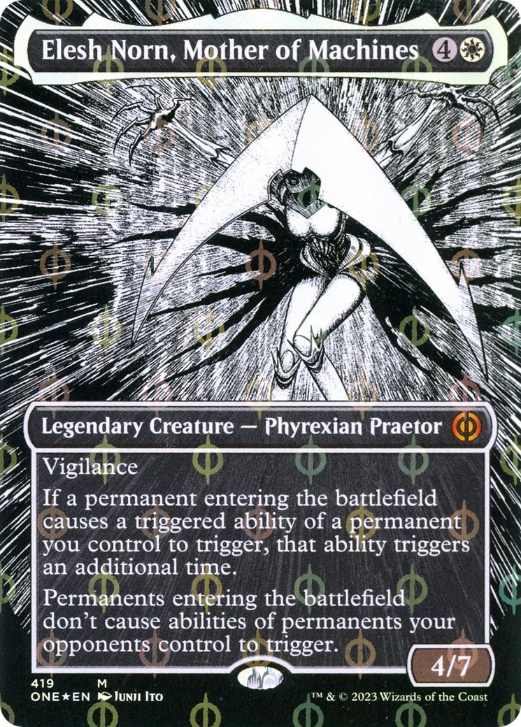 Image for Elesh Norn, Mother of Machines (Borderless) (Step-and-Compleat Foil) (Phyrexia: All Will Be One) (419) - Magic: The Gathering