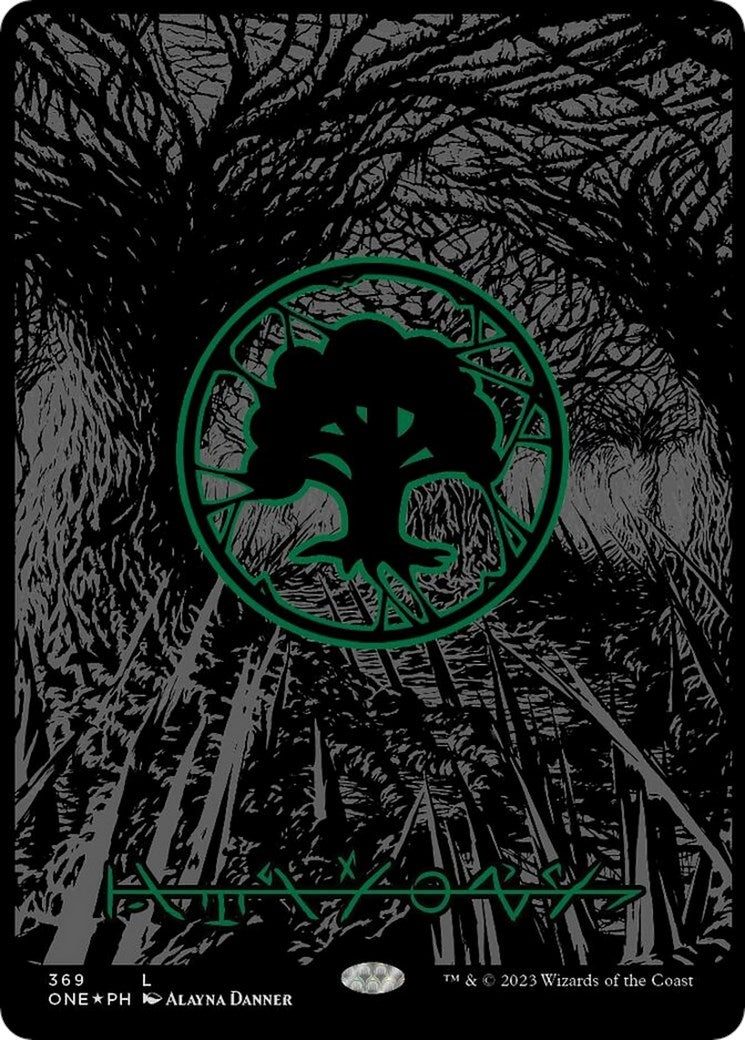 Image for Forest (Phyrexian) - Full Art (Oil Slick Raised Foil) (Phyrexia: All Will Be One) (369) - Magic: The Gathering