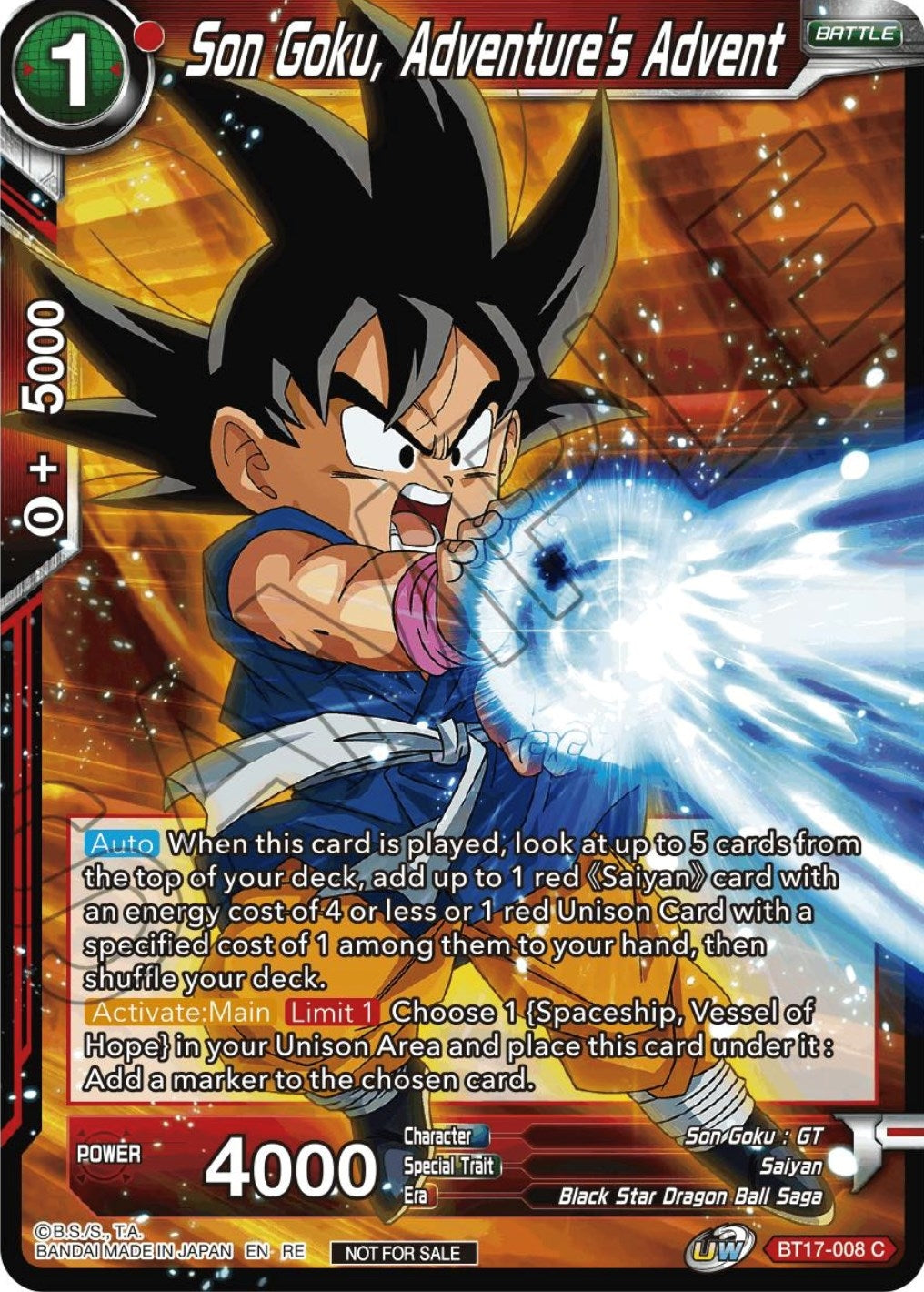 Image for Son Goku, Adventure's Advent (Championship Selection Pack 2023 Vol.1) (Tournament Promotion Cards) (BT17-008) - Dragon Ball Super: Masters