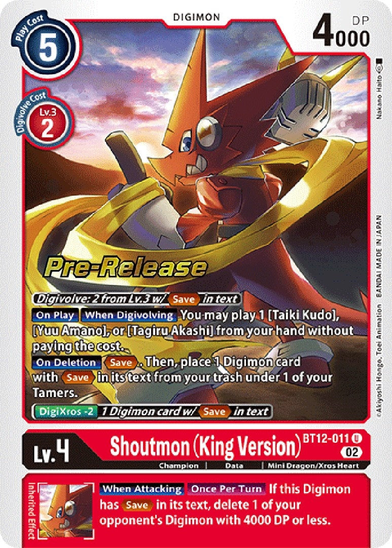 Image for Shoutmon (King Version) (BT12-011 U) [Across Time Pre-Release Cards] - Digimon Card Game