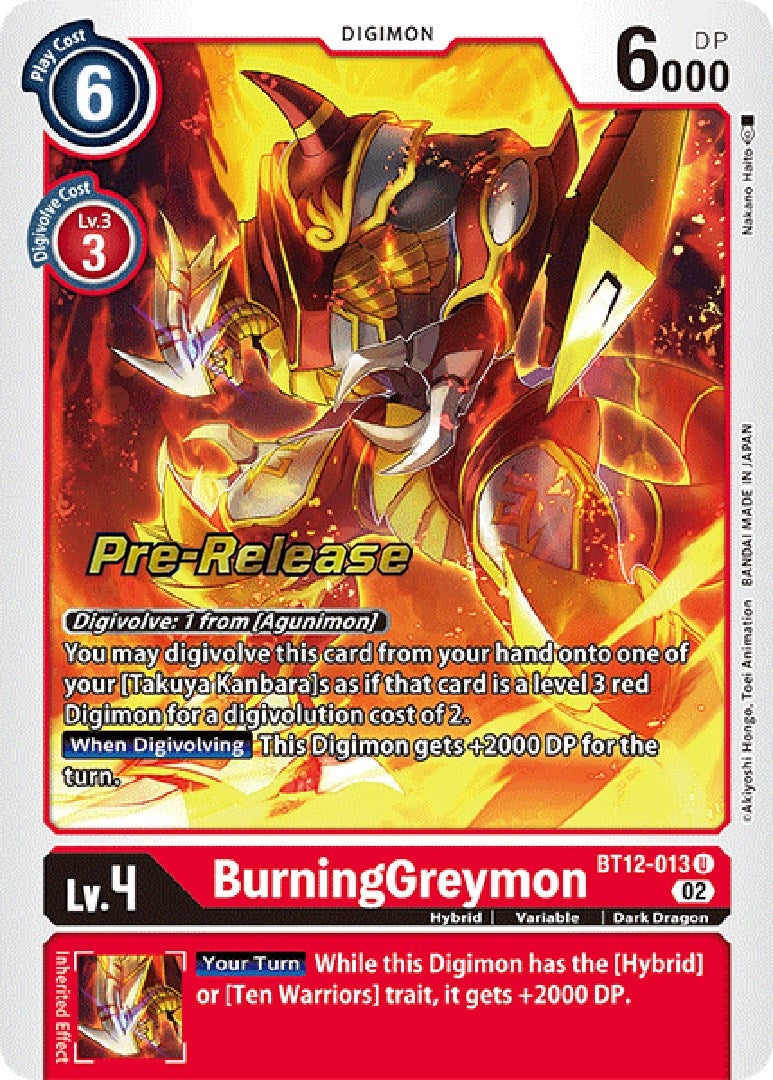 Image for BurningGreymon (BT12-013 U) [Across Time Pre-Release Cards] - Digimon Card Game