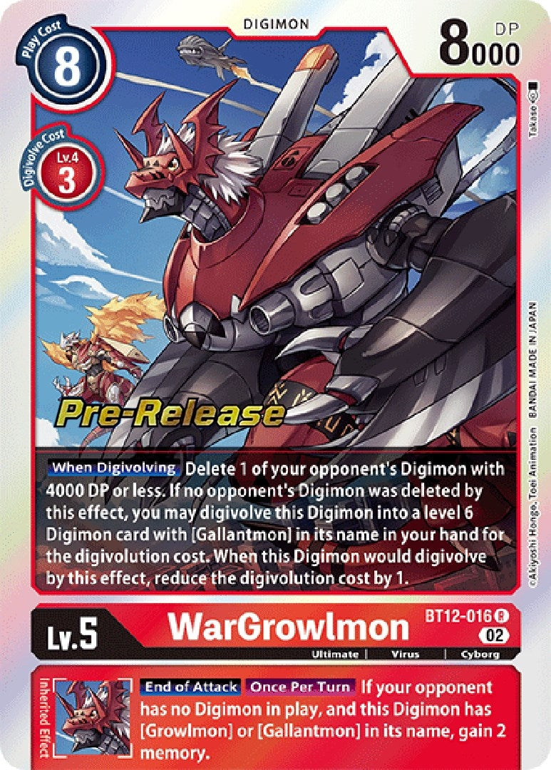 Image for WarGrowlmon (BT12-016 R) [Across Time Pre-Release Cards] - Digimon Card Game