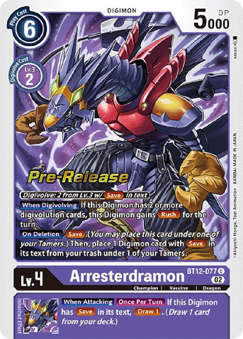 Image for Arresterdramon (BT12-077 U) [Across Time Pre-Release Cards] - Digimon Card Game