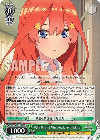 Image for Being Diligent After School, Itsuki Nakano (SR) (The Quintessential Quintuplets Movie) (5HY/W101-E040S SR) - Weiss Schwarz