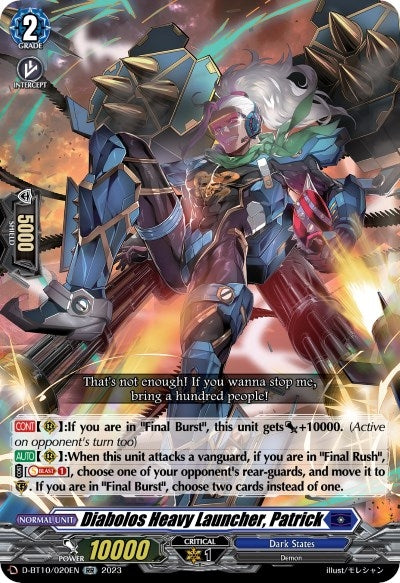 Image for Diabolos Heavy Launcher, Patrick (D-BT10: Dragon Masquerade) (D-BT10/020EN) - Cardfight Vanguard