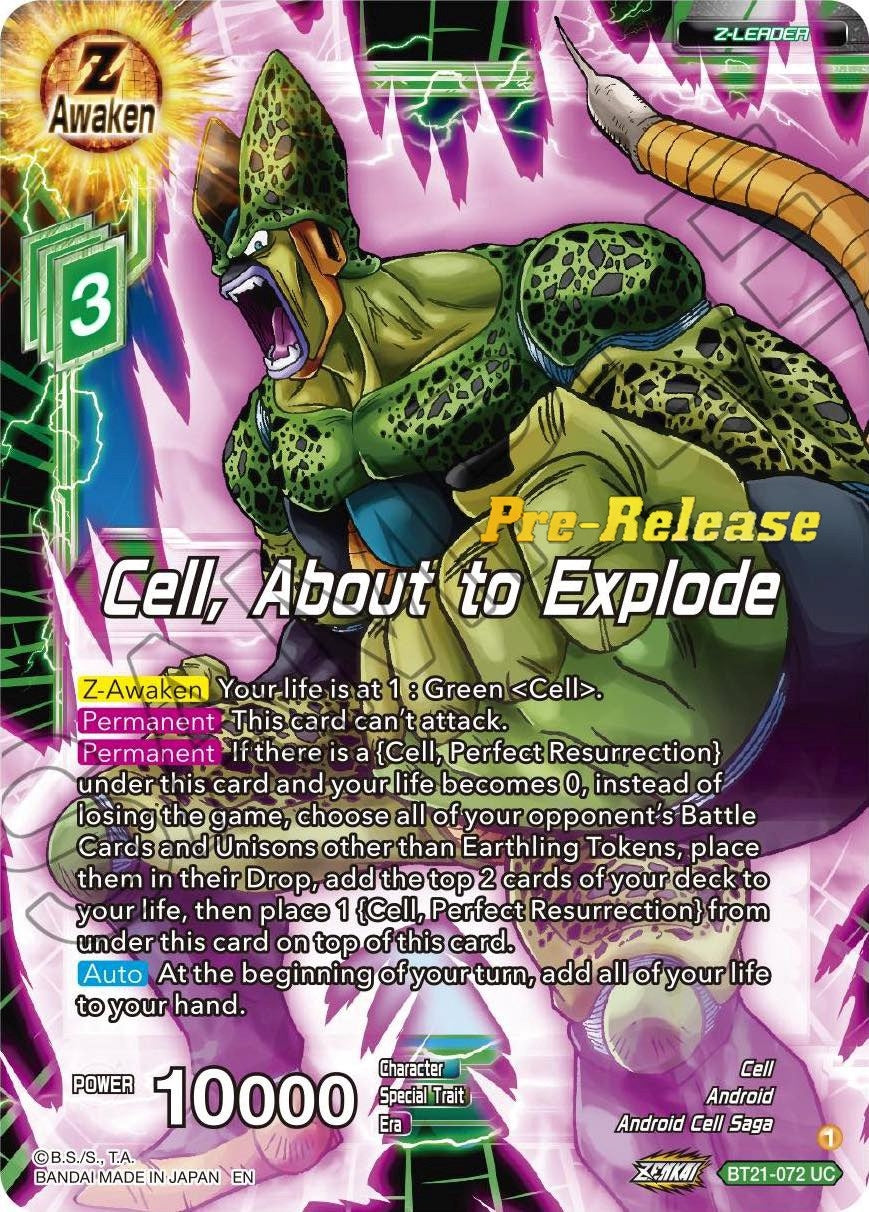 Image for Cell, About to Explode (Wild Resurgence Pre-Release Cards) (BT21-072) - Dragon Ball Super: Masters
