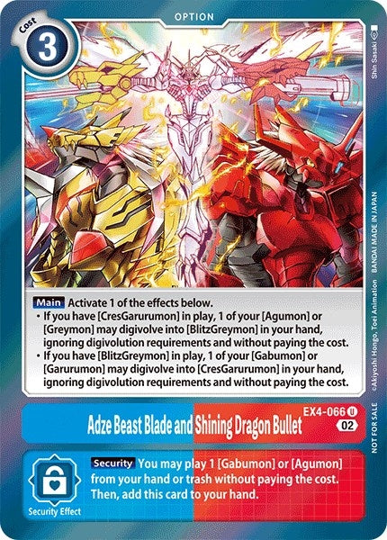 Image for Adze Beast Blade and Shining Dragon Bullet (Alternate Art) (EX4-066 U) [Alternative Being Booster] - Digimon Card Game