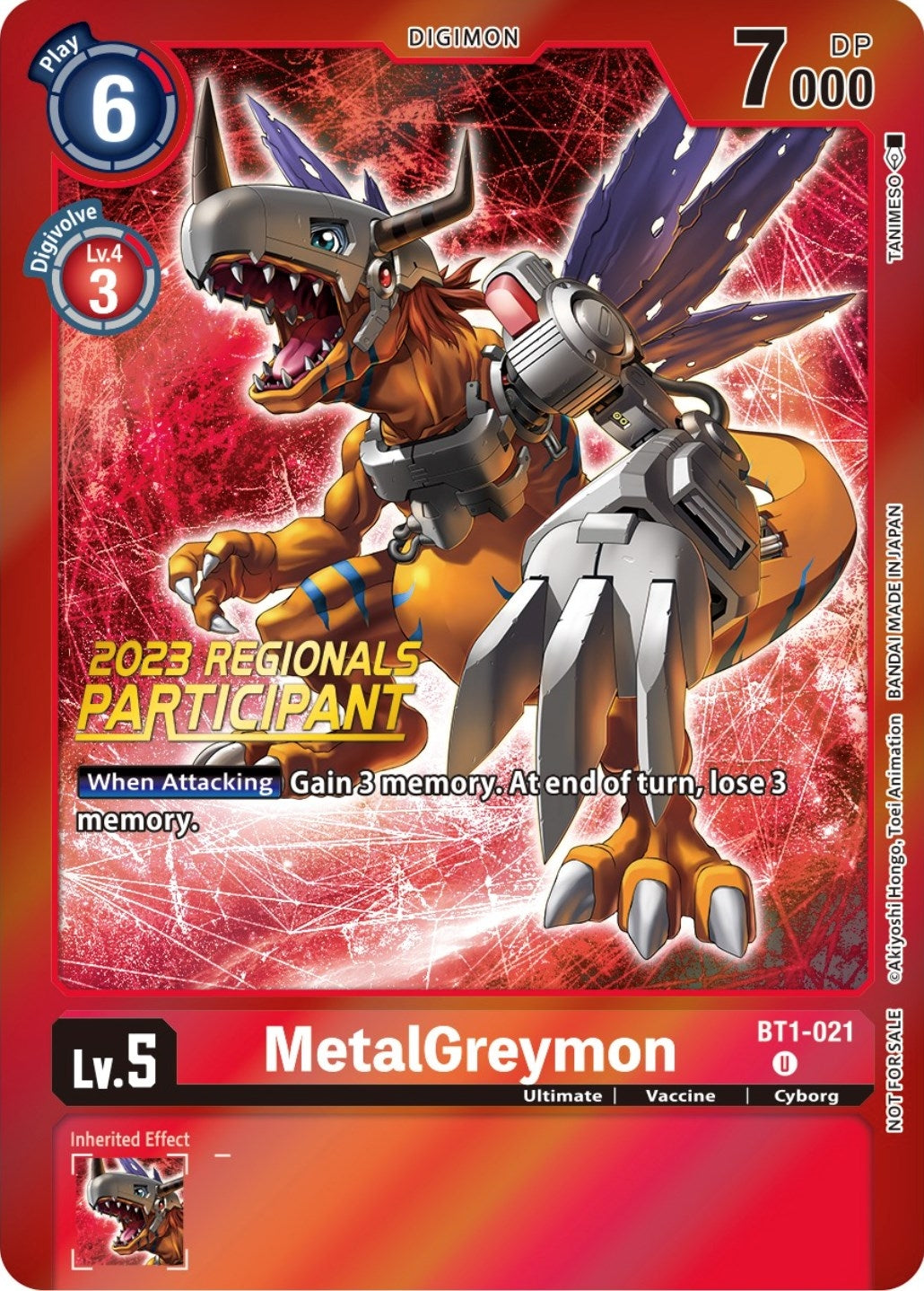 Image for MetalGreymon - BT1-021 (2023 Regionals Participant) (BT01-03A) (BT1-021 U) - Digimon Card Game