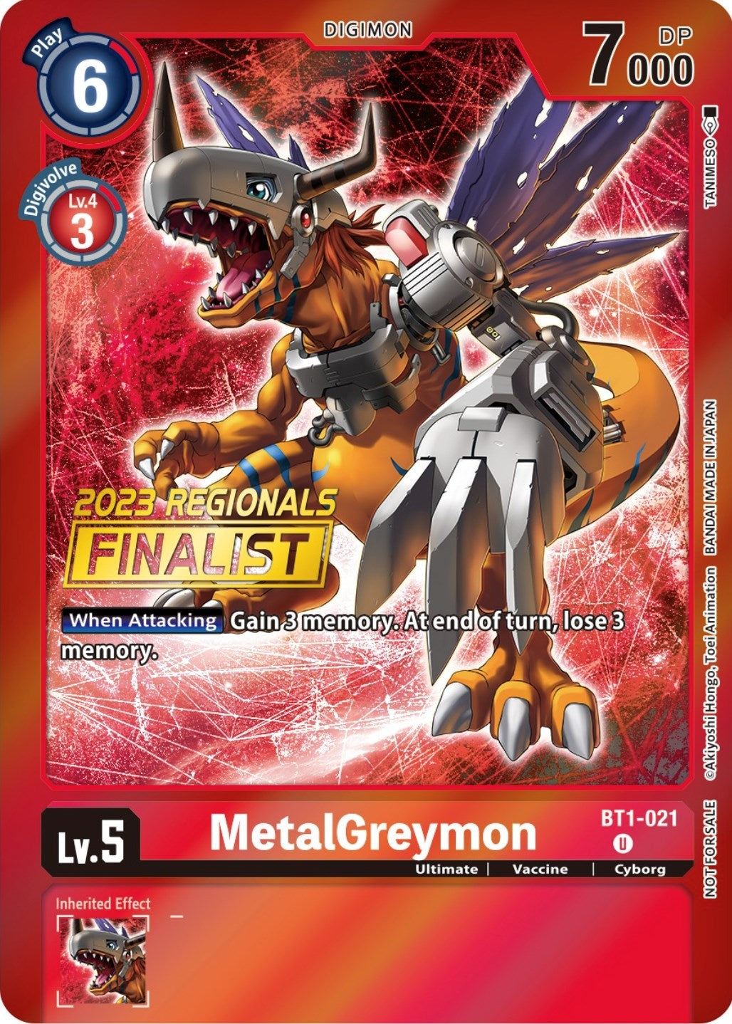Image for MetalGreymon - BT1-021 (2023 Regionals Finalist) (BT01-03A) (BT1-021 U) - Digimon Card Game