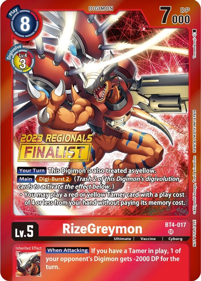 Image for RizeGreymon (2023 Regionals Finalist) (BT4-017 SR) [Great Legend]