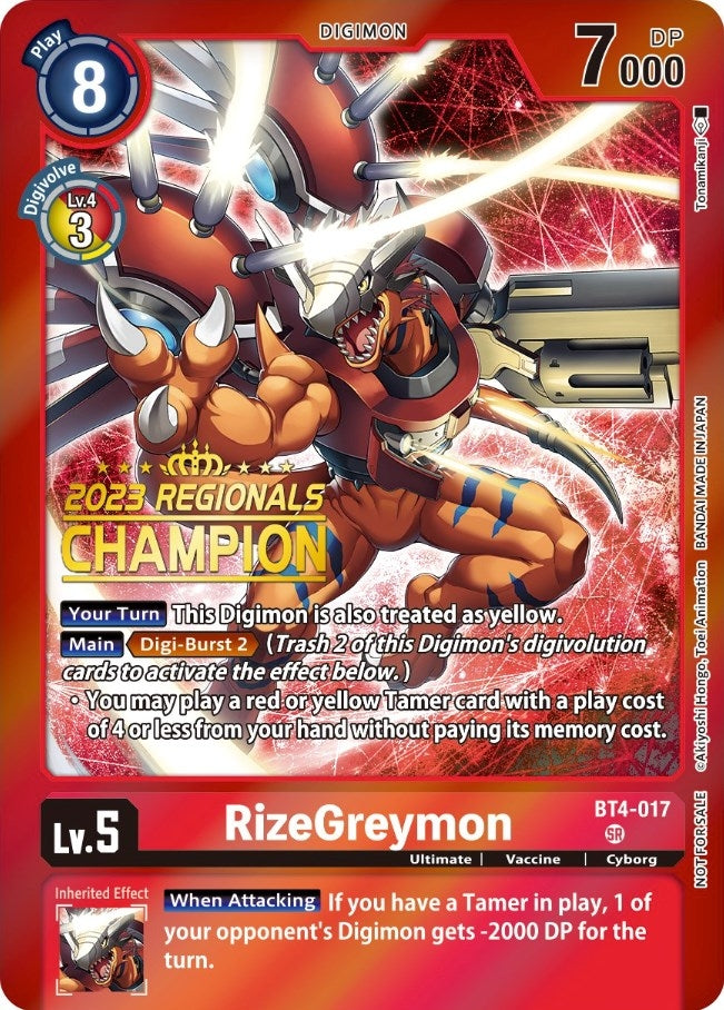 Image for RizeGreymon (2023 Regionals Champion) (BT4-017 SR) [Great Legend]