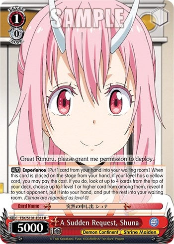 Image for A Sudden Request, Shuna (That Time I Got Reincarnated as a Slime Vol.3) (TSK/S101-E051 R) - Weiss Schwarz