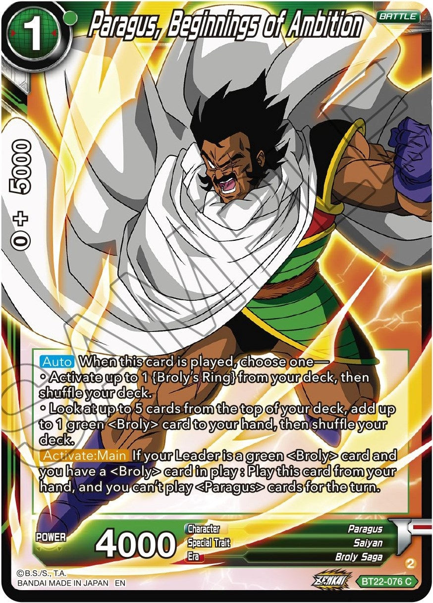 Image for Paragus, Beginnings of Ambition (Critical Blow) (BT22-076) - Dragon Ball Super: Masters