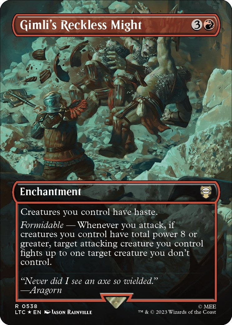 Image for Gimli's Reckless Might (Borderless) (Surge Foil) (Commander: The Lord of the Rings: Tales of Middle-earth) (538) - Magic: The Gathering