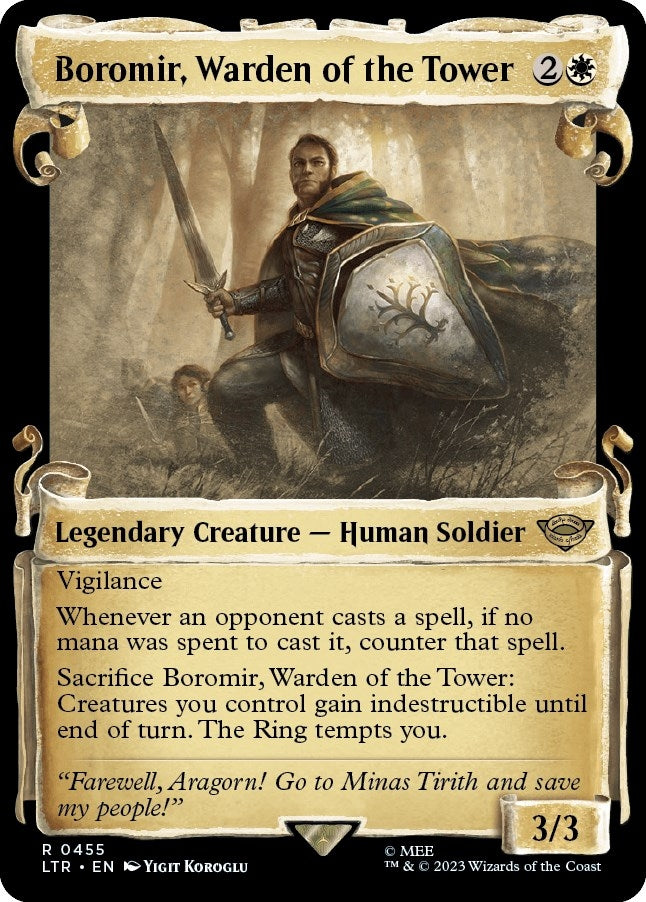 Image for Boromir, Warden of the Tower (Showcase Scrolls) (Universes Beyond: The Lord of the Rings: Tales of Middle-earth) (455) - Magic: The Gathering